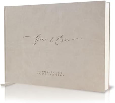 MUUJEE Personalized Guestbook in Taupe - Premium Custom Modern Guest Book for Wedding Reception, Birthday Party or Events w/Bookmark Blank Pages for Signing 11.5 x 8.5 inches by MUUJEE