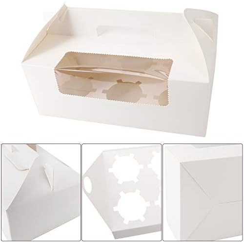 EUSOAR Cupcake Boxes with Holders, 50pcs 9.3" x 5.9" x 3.5" Cupcake Carrier with Handle Insert Display Window, Party Favor Bakery To Go Cupcake Muffin Carry Boxes Container Fits 6 Cupcakes or Muffins - Image 4