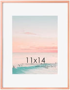FLYJOE 11x14 Picture Frame -11x14 Metal Picture Frame With Mat For 8x10 | 14x11 Frame Aluminum | Plexiglass And Hanging Hardware Included | 11 by 14 Poster Frame, Set of 3, Rose Gold by FLYJOE