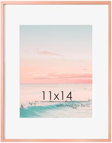 FLYJOE 11x14 Picture Frame -11x14 Metal Picture Frame With Mat For 8x10 | 14x11 Frame Aluminum | Plexiglass And Hanging Hardware Included | 11 by 14 Poster Frame, Set of 3, Rose Gold by FLYJOE