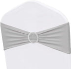 50 Pack Spandex Silver Grey Chair Sashes Bows Stretch Chair Bands with Buckles Universal Elastic Chairs Ties for Party Celebration Ceremony Events Wedding Decorations by ZSJFMF