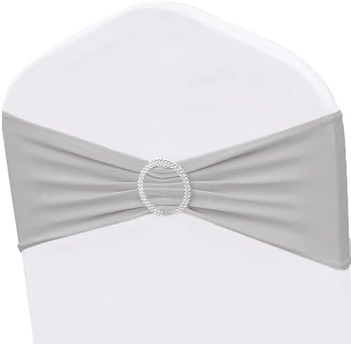 50 Pack Spandex Silver Grey Chair Sashes Bows Stretch Chair Bands with Buckles Universal Elastic Chairs Ties for Party Celebration Ceremony Events Wedding Decorations by ZSJFMF