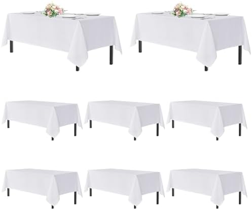 sancua White Table Cloths Rectangle, 8 Pack Tablecloths for 6 Foot Tables by sancua