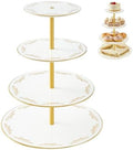 DUJUST 4-Tier Cupcake Stand Tower, British Style Porcelain Tiered Tray with Golden Trim & Pattern, Food Grade Dessert Display Stand, Beautiful Gift for Tea Party & Home Décor - White by DUJUST