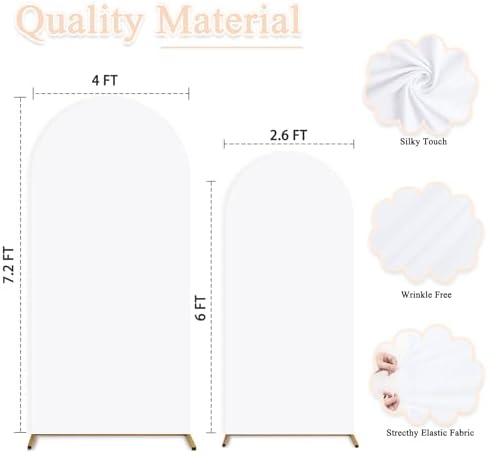 Set of 2 Wedding Arch Cover 7.2ft 6ft White Arch Cover Chiara Backdrop Cover Spandex Fitted Arch Stand Cover Balloon Arch Covers Stretchy Backdrop for Baby Shower Party Ceremony Decoration - Image 2