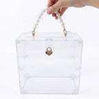 SHUMEI Clear Acrylic Suggestion Box with Pearl Handle and Heart Clasp, Portable Ballot Box for Wedding Cards, Elegant Display Box for Boutique Tips and Events - Image 5