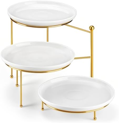 MALACASA Round 3 Tier Serving Tray, 10 Inch White Porcelain Dessert Stand by MALACASA