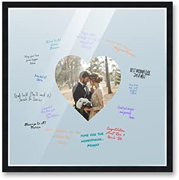 Poster Palooza 16x16 Black Autograph & Signature Picture Frame With Blue Heart Opening Photo Mat for 5x5 Pictures - With Pens, UV Acrylic & Foamboard Backing by PosterPalooza