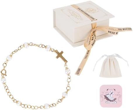 Baby Baptism Bracelet with Cross - Baptism Gifts for Girl by Cafzed