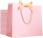 EUSOAR Pink Gift Bags with Ribbon Bow, 50pcs 12.5"x4.5"x11" Thank You Gift Bags with Handles, Large Gift Wrap Treat Bags Bulk for Wedding Baby Shower Birthday Anniversary Holiday Party by EUSOAR