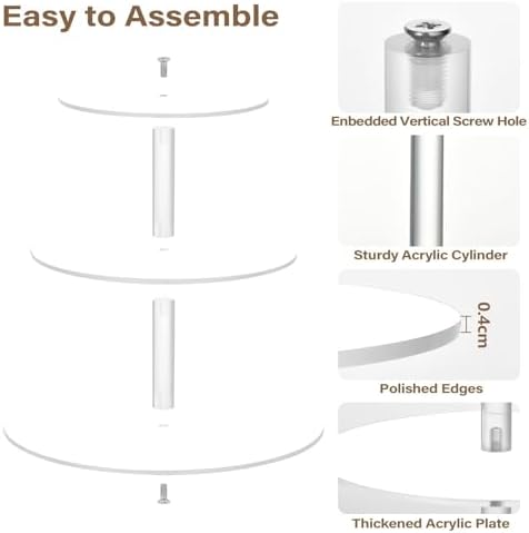 J JOYSAY White Pattern Acrylic Cupcake Stand 3 Tier Dessert Table Display Set Clear Cake Stands for Wedding Baby Shower Party Decorations Easy Assembly Donut Tower - Image 2