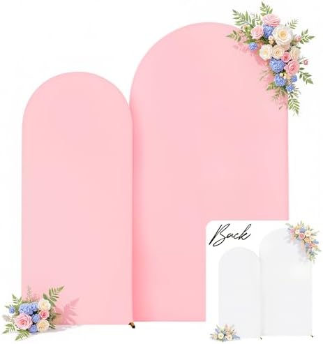 White and Pink Arch Backdrop Cover 7.2FT 6FT Wedding Arch Covers Set of 2 Spandex Fitted Fabric Backdrops Double-Color Arches Covers Stretchy Backdrop for Party Baby Shower Birthday Decoration - Image 2