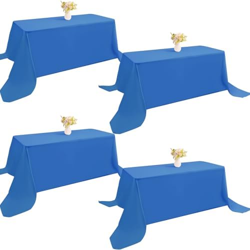 4 Pack Rectangle Tablecloth 90x132Inch Blue Rectangle Tables Washable Polyester Table Cover for Wedding Dining Table Buffet Parties Banquet Decoration（Blue） by JALANCY