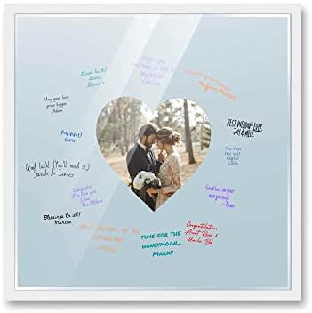 Poster Palooza 24x24 White Autograph & Signature Picture Frame With Blue Heart Opening Photo Mat for 8x8 Pictures - With Pens, UV Acrylic & Foamboard Backing by PosterPalooza