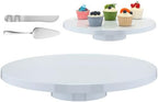 Wenqik 16 Inch Metal Cake Stand with Cake Knife and Spatula, Round Dessert Table Display Stand Metal Dessert Tray Serving Platter for Party, Wedding, Birthday, Baby Shower, Anniversary(White) by Wenqik