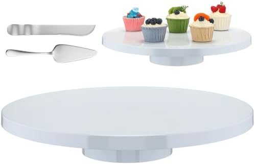 Wenqik 16 Inch Metal Cake Stand with Cake Knife and Spatula, Round Dessert Table Display Stand Metal Dessert Tray Serving Platter for Party, Wedding, Birthday, Baby Shower, Anniversary(White) by Wenqik
