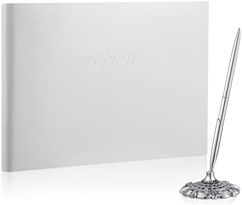 Geyee Leather Guest Book and Pen Stand Set, 10.5" x 8", White by Geyee