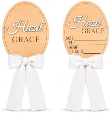 Personalized Baby Announcement Sign Set with Ribbon Bow by Handmade