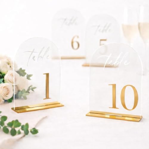 Wedding Table Numbers 1-10, 5.5" x 7" Acrylic Reception Signs with Stands - Image 2