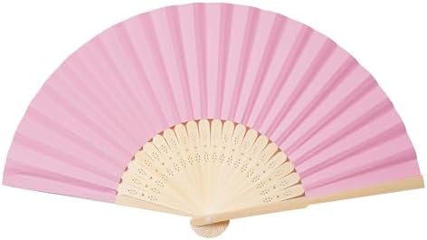 Sepwedd 50pcs Pink Paper Hand Fan Bamboo Folding Fan Handheld Paper Fan - Image 5