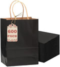 qiqee 600-Packs Black Paper Gift Bags with Handles Bulk 8.3"x6"x3.15" Small Size Paper Bags Multiple Uses by Qiqee