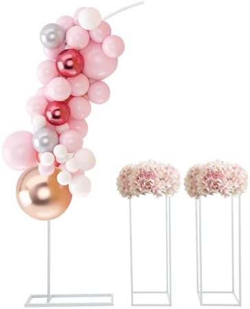 Metal Wedding Arch Backdrop Stand, 6.56Ft Ballon Arch Stand and 2 Flower Stands, Half Arch Geometric Centrepieces Display Rack for Ceremony, Birthday, Party DIY Background Decoration (White) by CheriMuMu