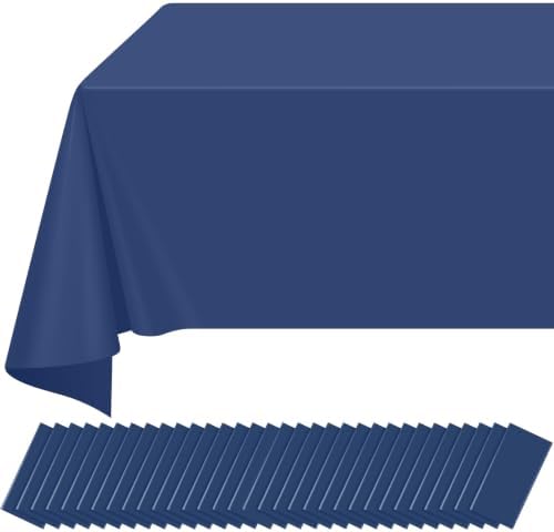 32 Pack Navy Blue Plastic Tablecloth for Rectangle Tables, Premium Decorative Navy Blue Disposable Table Cloths for Parties, Rectangle Party Table Cover for Birthday Wedding Banquet Event, 54x108 Inch by RAGNHILD