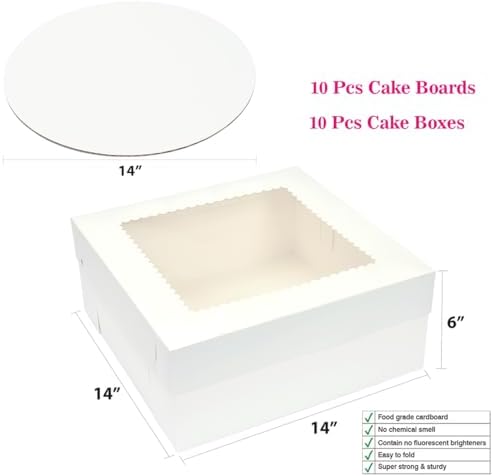 10 Pack 14 x 14 x 6 Inch Cake Boxes with Cake Boards - Image 2