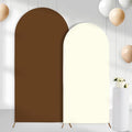Set of 2 Arch Backdrop Covers Brown Cream(7.2Ft, 6Ft), 2-Sided Spandex Fitted Round Top Chiara Arch Backdrop Stand Covers for Baby Shower Wedding Birthday Party Decor Supplies (Only Cover) by CORNERLACE