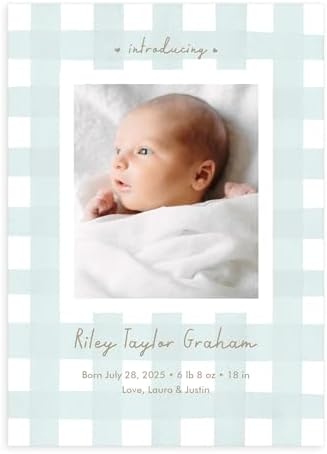 Let's Make Memories Personalized Baby Announcement Cards - Birth, Adoption - Boy, Girl - Premium Quality Custom Photo Cards for Mailing - 5x7 - Includes White Envelopes - Soft Plaid - 75 ct by LetsMakeMemories