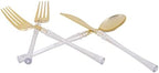 Luxe Party 128 Pieces Two Tone Plastic Disposable Cutlery | Forks-Spoons-Knives | Full Size | Neo Classic | Clear and Gold - Image 4