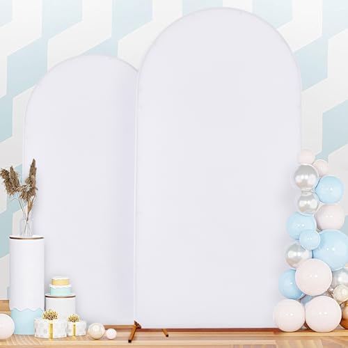 7.2FT 6FT White Arch Backdrop Cover Set of 2, Wrinkle-Free Stretchy Spandex Wedding Arch Set, Round Chiara Backdrop Stand for Birthday Party Baby Shower Photo Background by Nobed+HHT