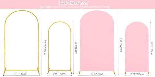 7.2FT, 6FT Wedding Arch Stand and Matching Pink Spandex Fitted Arch Backdrop Cover Set, Round Top Chiara Backdrop Stands and Covers for Birthday Party Baby Shower Banquet Arch Decor (Pink) - Image 2