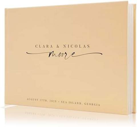 Personalized Guest Book - 11.5" x 8.5" Custom Bride & Groom Names with Bookmark and Hard Cover 140 GSM Blank Pages, for Weddings Guest Book, Engagements, Birthdays, Special Events, Butter by ModernAlbumDesigns