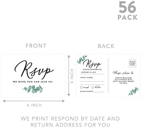 Andaz Press 56-Pack Personalized RSVP Postcards for Wedding Minimal Eucalyptus Leaf Cardstock Response Reply Cards for Bridal Shower Baby Shower Birthday Event Custom Date Return Address 4 x 6-Inch - Image 5