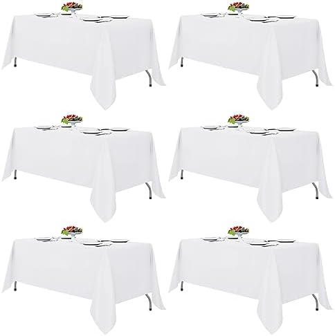 Fitable 6 Pack White Table Cloths 70x108 Inch for 6 Foot Rectangle Tables by Fitable