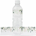 Personalized Water Bottle Labels with Choice of 30 Flower Styles - Choose Font and Pre-Made Phrases or Design Custom Text - LABELS ONLY (003 Green and Gold Leaves, 2 inch (8.5x2")) by ThePaperedWedding