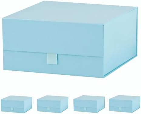 5 Pcs Blue Gift Box 8x8x4 Inches Small Gift Boxes for Presents with Magnetic Closure Lid Luxury Collapsible Gift Box Bridesmaid, Wedding, Birthday Boxs for Gift Packaging by PLINJOY