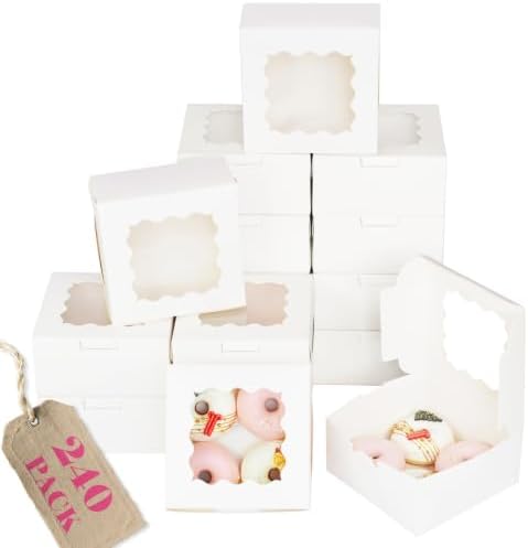 Bakepacker White Cookie Boxes With Window 6x6x3 inches 240pcs by Bakepacker