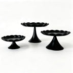 3 Pcs Black Metal Cupcake Stand Scalloped Edge Dessert Display Tray - Image 7