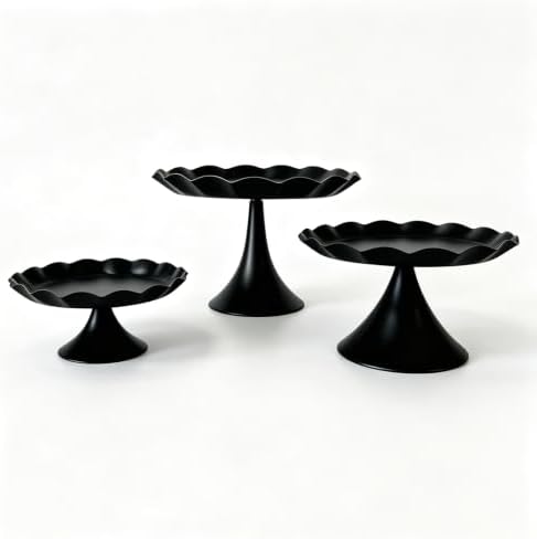 3 Pcs Black Metal Cupcake Stand Scalloped Edge Dessert Display Tray - Image 7