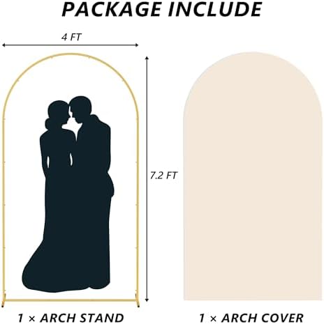 Neatsure Arch Backdrop Stand and Cover Set, 7.2FT Metal Photo Balloon Arch Backdrop Stand for Wedding Birthday Party Baby Shower Ceremony Graduation Decoration, Beige - Image 2