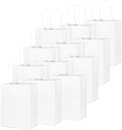 qiqee 100-Packs White Paper Gift Bags with Handles Assorted Sizes(33pcs Large 13", 33pcs Medium 11", 34pcs Small 8") - Image 3