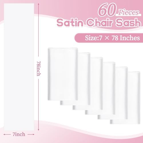 fani 60 PCS Satin Chair Sashes, 7x78 Inch, White - Image 2