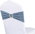 Pack of 100 Dusty Blue Chair Sashes Bows Spandex Chair Bands Silver Buckles by WENSINL