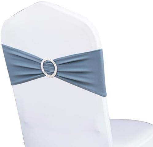 Pack of 100 Dusty Blue Chair Sashes Bows Spandex Chair Bands Silver Buckles by WENSINL