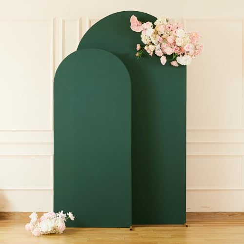 Hunter Green Arch Cover Set of 2-7.2FT, 6FT Christmas Arch Backdrop Cover Spandex Fitted Wedding Arch Stand Covers for Birthday Party Baby Shower Wedding Reception Banquet Photo Background - Image 4
