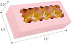 qiqee 50 Packs Pink Cookie Box with Window 12x5.5x2.5 Inch Two Uses Pastry Biscuit Bakery Box For Packaging - Image 6