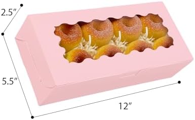 qiqee 50 Packs Pink Cookie Box with Window 12x5.5x2.5 Inch Two Uses Pastry Biscuit Bakery Box For Packaging - Image 6
