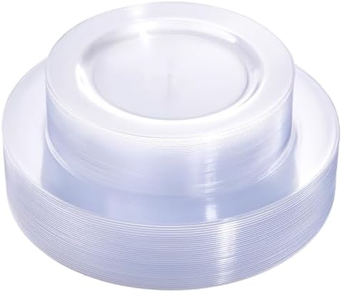 FLOWERCAT 60PCS Clear Plastic Plates - Disposable Clear Plates Heavy Duty for Fall Party/Wedding/Birthday- Include 30PCS 10.25inch Dinner Plates and 30PCS 7.5inch Dessert/Salad Plates by FLOWERCAT